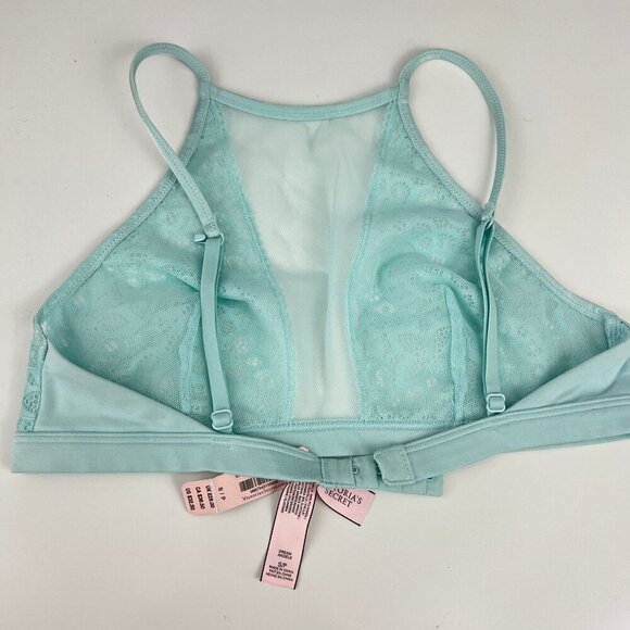 Victorias Secret Aqua Lace High Neck Bralette W Adjustable Straps & Back Closure - Picture 2 of 3
